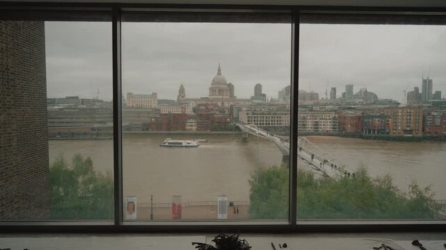 View of the north bank of the River Thames with St Paul's Cathedral dome in the distance, London, UK - 10 September 2026.