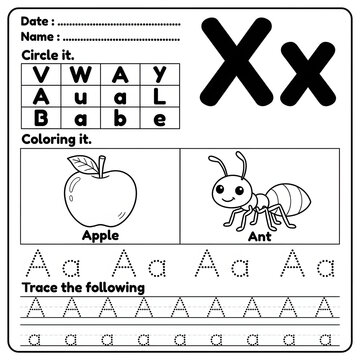 Educational alphabet worksheet for children letter x practice