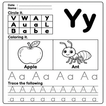 Educational worksheet for preschool children letter y alphabet