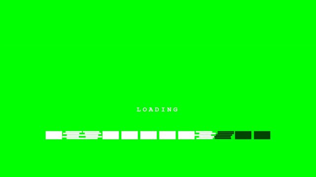 Digital Progress Loading Bar Animation with Retro Pixel Font Style on Chroma Key Green Screen Background