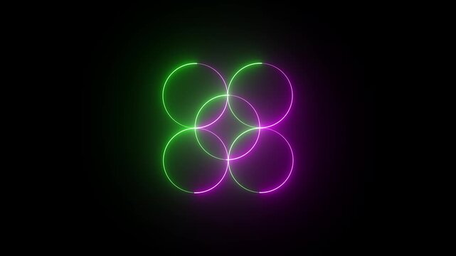 Abstract geometric pattern with glowing neon green and purple intersecting