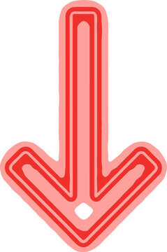 Red down arrow vector icon, vibrant directional pointer symbol, modern graphic element for navigation and digital interfaces