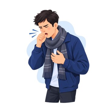 Sick Man Coughing with Flu Symptoms, Cold and Respiratory Illness  Illustration

