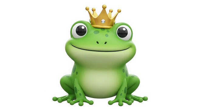 Cute cartoon frog wearing a golden crown isolated on transparent background