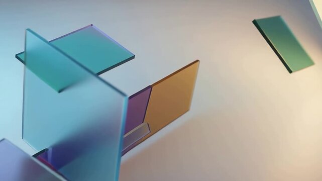 Starting sequence showing glass cluster sliding, rotating and splitting in studio