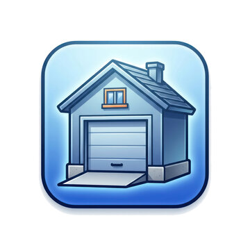 Blue Garage Building Icon Illustration
