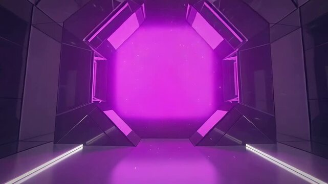 Pushing camera forward through prism tunnel, revealing magenta octagonal portal toward gateway