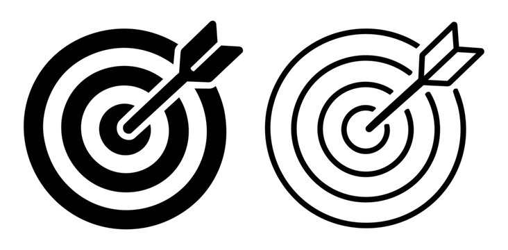 Set of target icons with arrows, solid and outline style, vector illustration