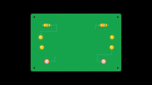 Animated Circuit Board Assembly: Components Added to Green PCB