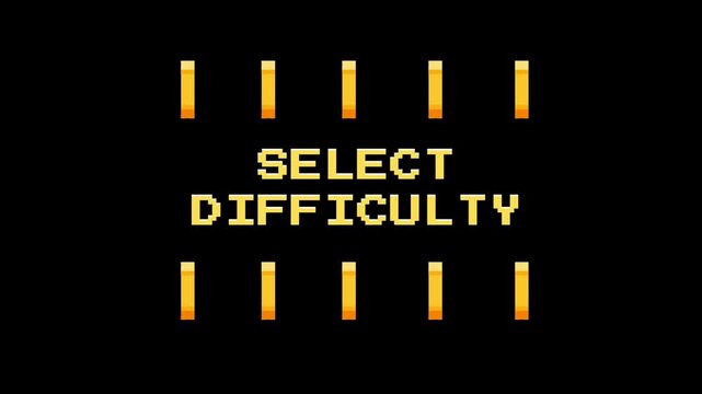Retro pixel art video game screen displaying the text 'SELECT DIFFICULTY' with multiple Golden Coins for selection