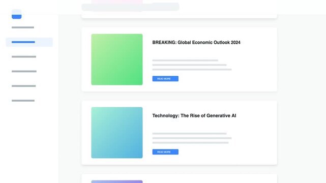 Animated Website Interface Concept with Scrolling News Feed