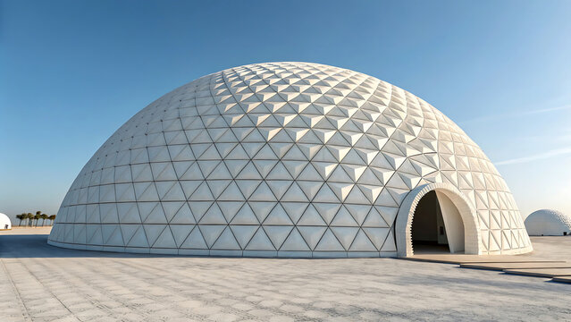 Modern geodesic white dome structure outdoors