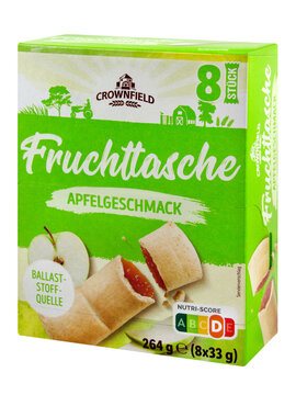 8 Fruchttaschen mit Apfelgeschmack von Crownfield  Hintergrund weiss
