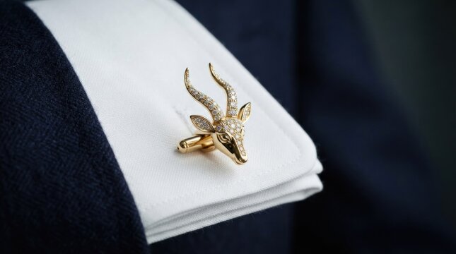 Detailed gold antelope head cufflink side view