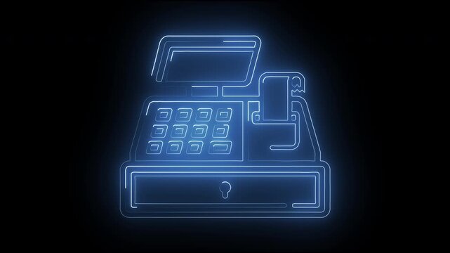 Neon Blue Cash Register POS Checkout and Retail Payment Motion Graphic