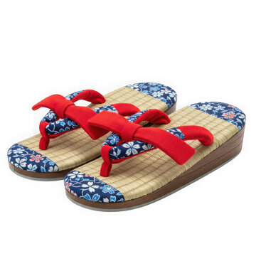Colorful traditional Japanese geta sandals on a neutral surface