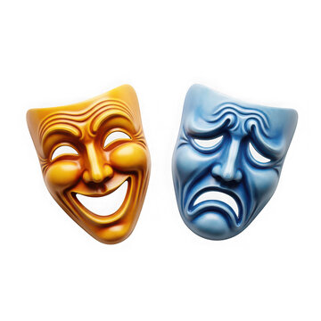 Comedy and tragedy masks side by side on neutral background