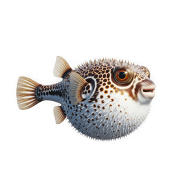 Cute pufferfish swimming underwater with eyes popping out