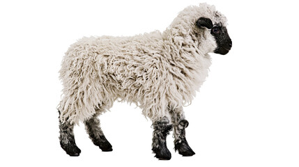 Valais Blacknose lamb with thick curly cream wool and black face and legs © Liselotte