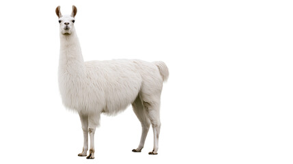 White llama standing with fluffy fur and long neck © Liselotte