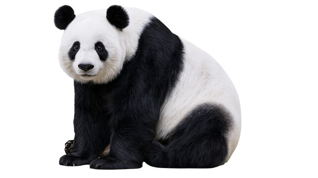 Giant panda bear sitting and looking forward with black and white fur