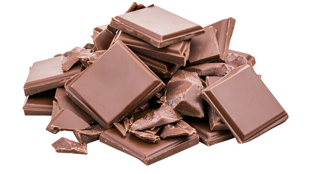 Stack of broken milk chocolate squares and chunks