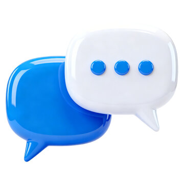 [Transparent Background PNG]Two glossy speech bubbles one white with three dots and one blue