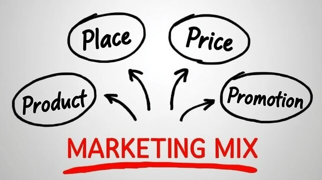 Marketing Mix Mind Map, Business Management Strategy Concept

