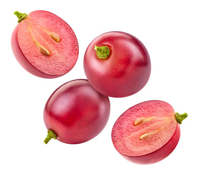 Flying grapes set isolated on white background. Ripe organic fresh berries levitation collection with clipping path