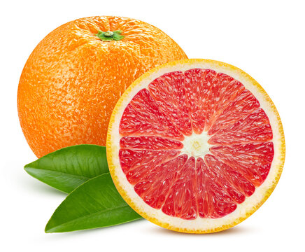 Fresh organic red orange isolated on white background with clipping path. Detailed red orange fruit is perfect for food packaging. Single red orange berry with unique skin