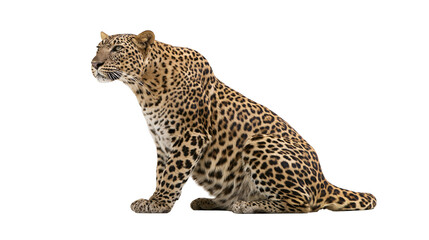 Full body side view of a sitting leopard with spotted fur pattern © Aisling