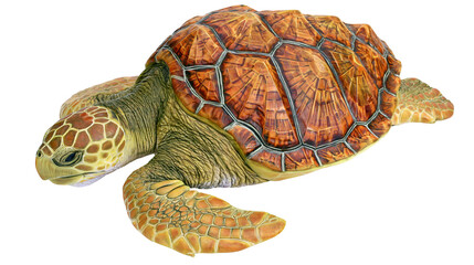 Detailed brown and orange patterned sea turtle with textured shell and flippers © Aisling