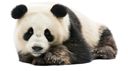Giant panda bear resting on its stomach with black and white fur © Aisling