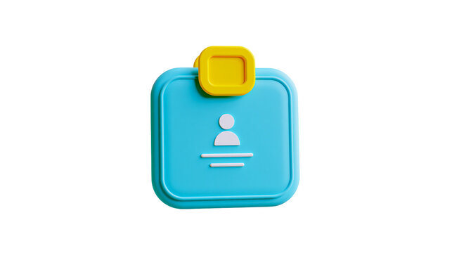 Blue square user profile badge with yellow top tab and white person icon
