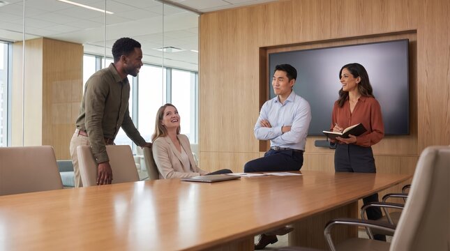 Business team discussing office strategy