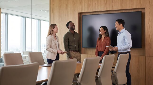 Business team talking after presentation
