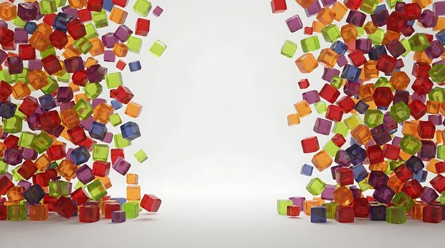 Colorful translucent gummy candy cubes with copy space