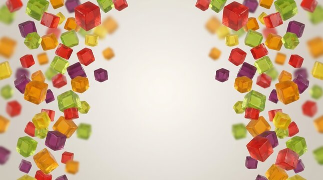 Colorful translucent gummy candy cubes with copy space