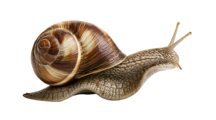 Brown striped garden snail with textured skin and coiled shell © Anouk
