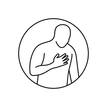 Heart attack symbol. Human holding his chest icon.