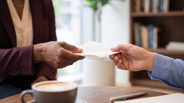 Hands exchanging handwritten notes