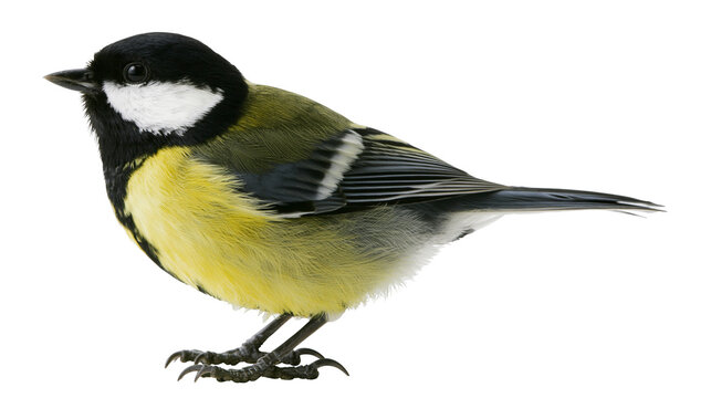 Great tit bird with yellow breast and black head feathers