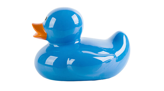 Glossy blue rubber duck toy with an orange beak