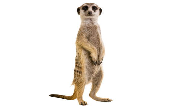 Alert meerkat standing upright on hind legs looking forward
