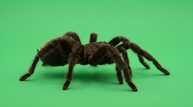 Giant hairy black tarantula arachnid walking with detailed legs and texture