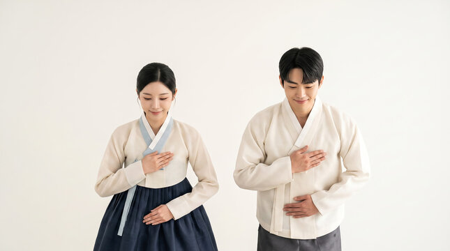 한복 입은 남녀의 인사 &middot; Couple in Hanbok Greeting