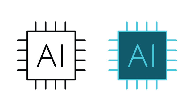 Ai chip icon set, artificial intelligence processor symbol, digital technology microchip vector illustration, computer hardware component design