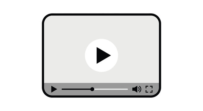 Video player interface illustration. Online media player with play button, progress bar, volume control, and fullscreen symbol. Concept of streaming, entertainment, tutorial and multimedia.