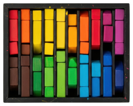 Artist soft pastel chalk blocks set in box isolated on transparent