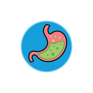 Stomach with excessive acid symbol. Acid reflux icon.